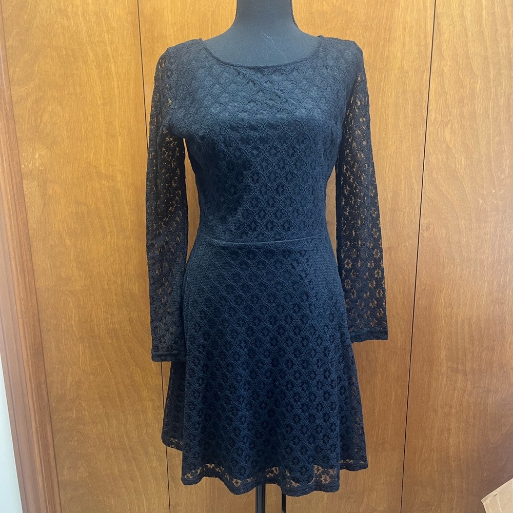 Charming Charlie Black Fit and Flare Long Sleeve Dress